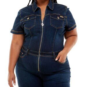 Baby Phat Trendy Plus Size Utility Denim Romper - Macy's - Dark Wash